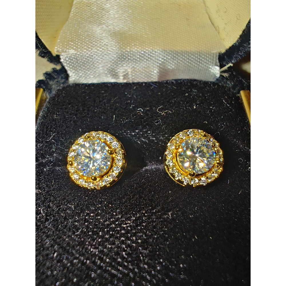 Stud Earrings Moissanite Round Brilliant 0.5ct D Color Gold Over Sterling S925